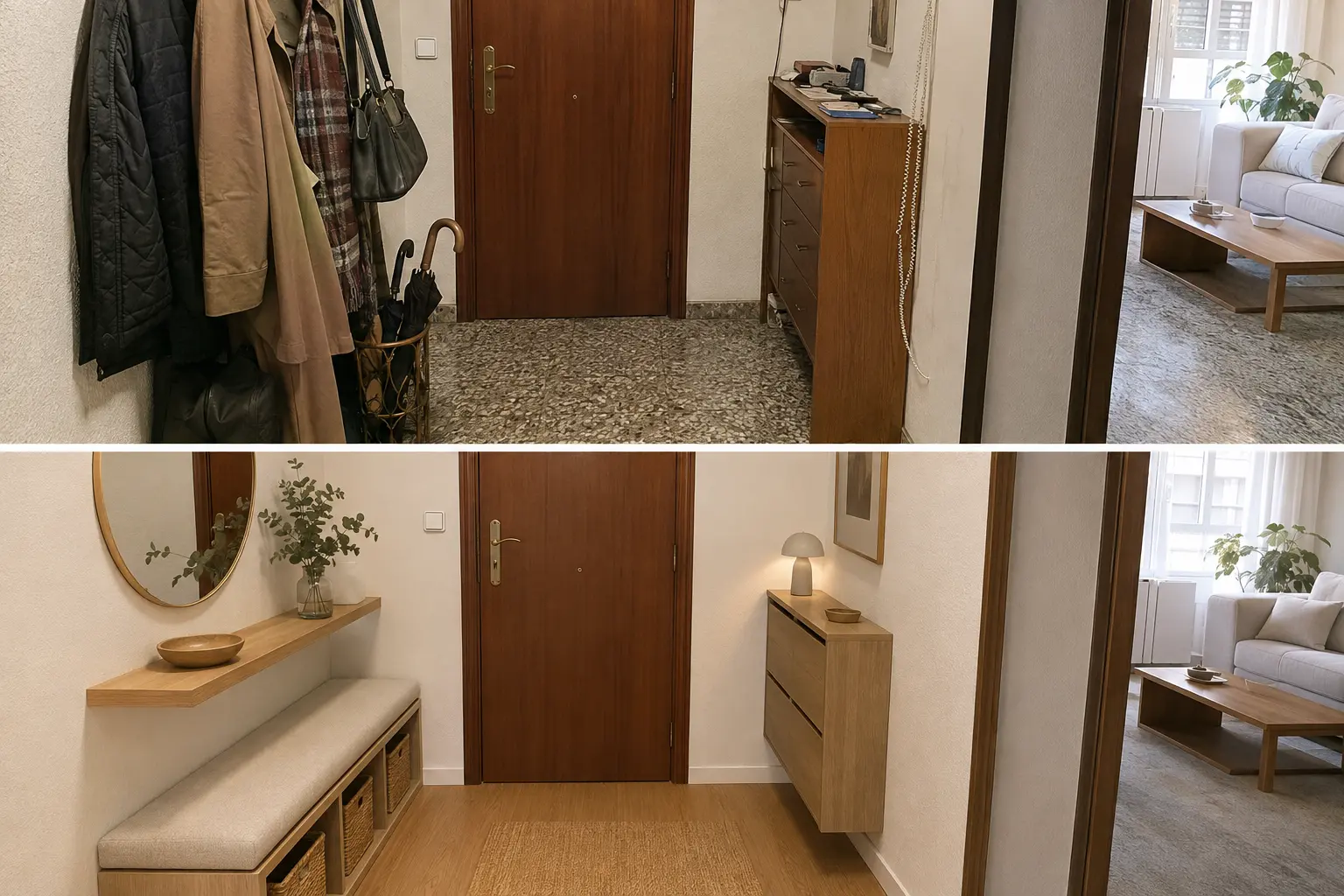 Antes y después: Entrada con almacenaje