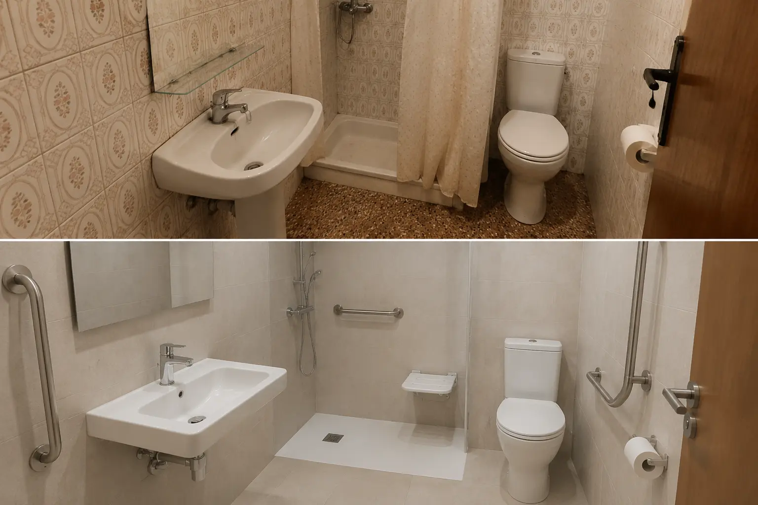 Antes y después: Baño cómodo sin barreras