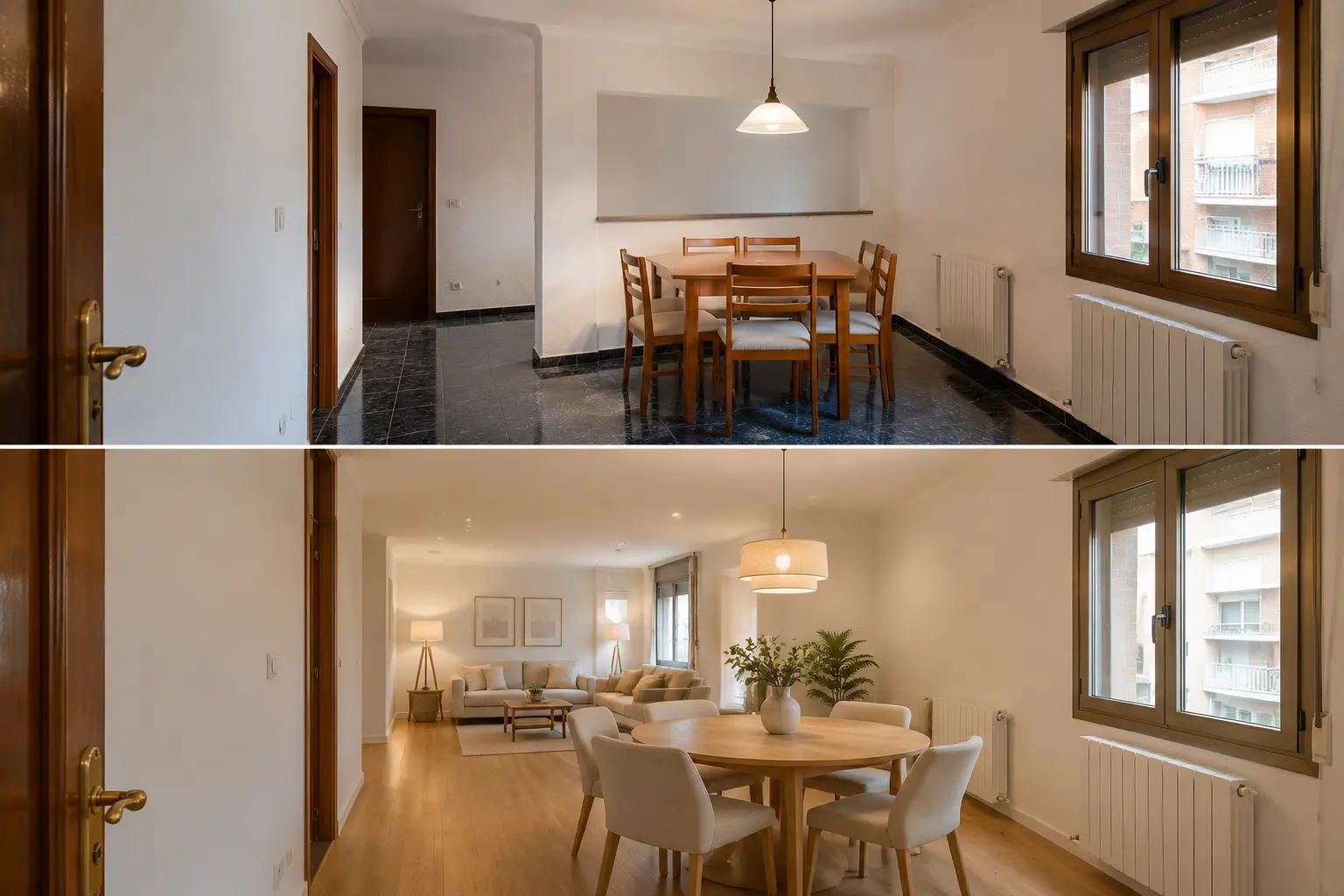 Antes y después: Comedor abierto al salón