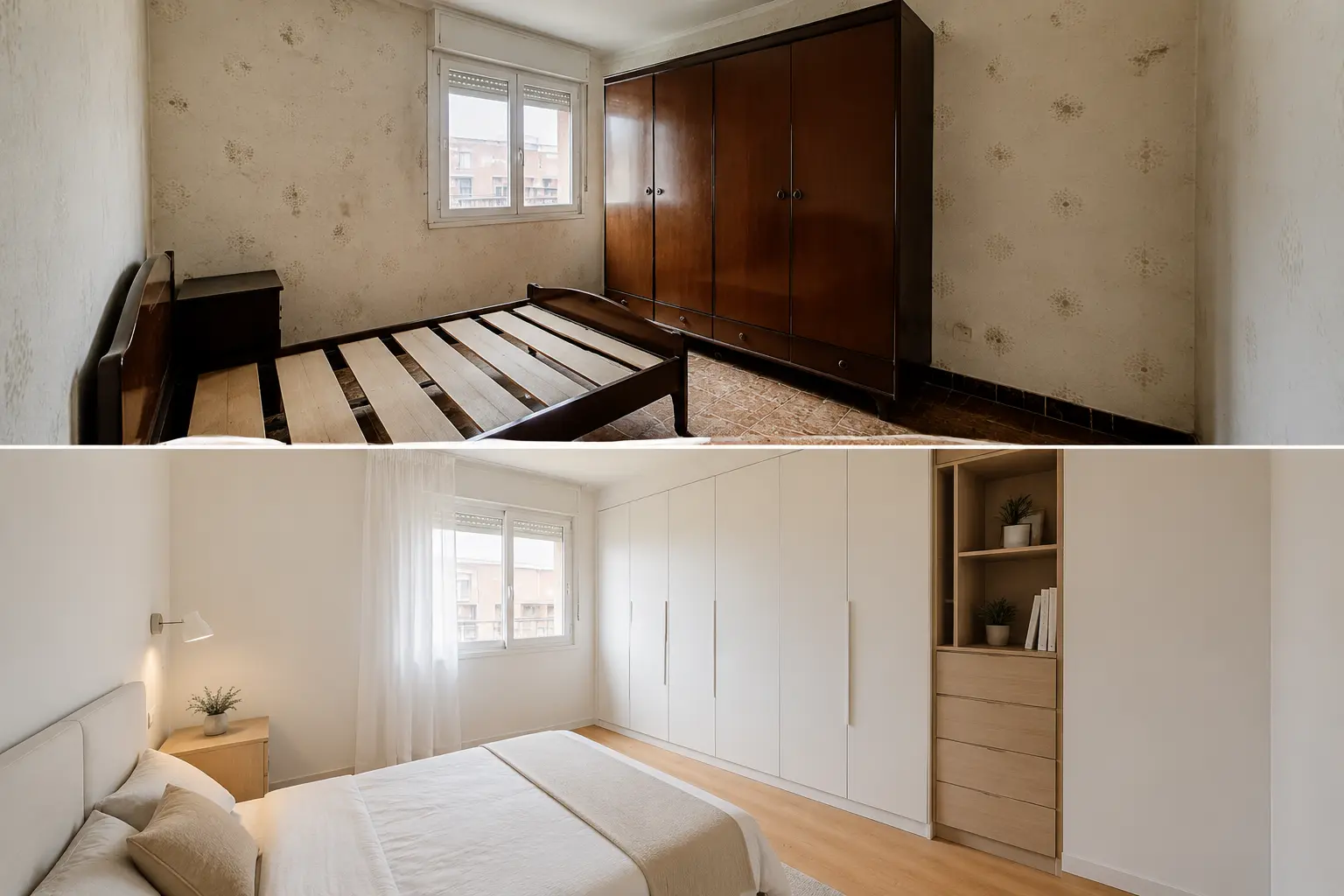 Antes y después: Dormitorio con armarios a medida